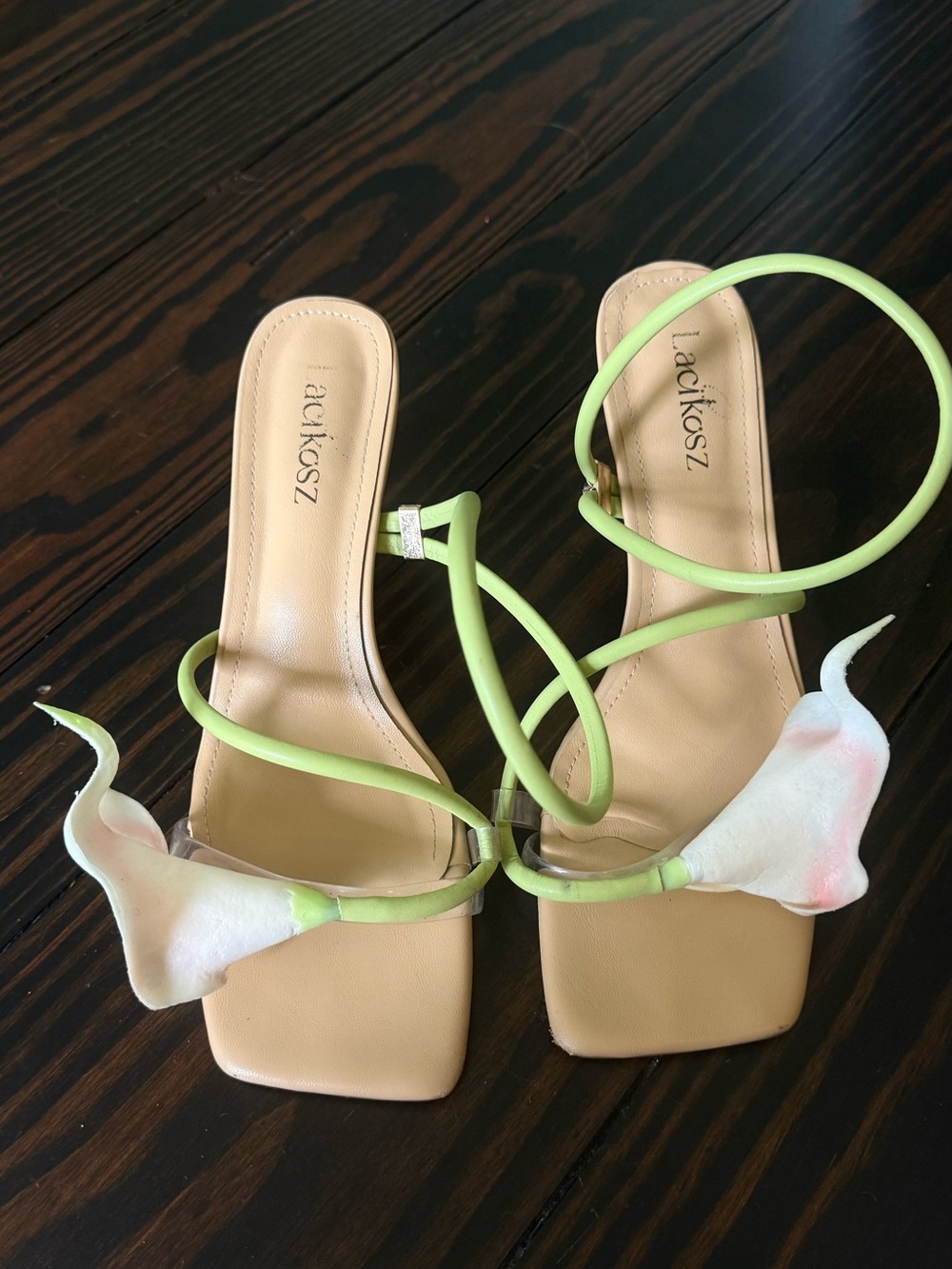 Lime Green Strappy Orchid Accent kitten Heel Sandals